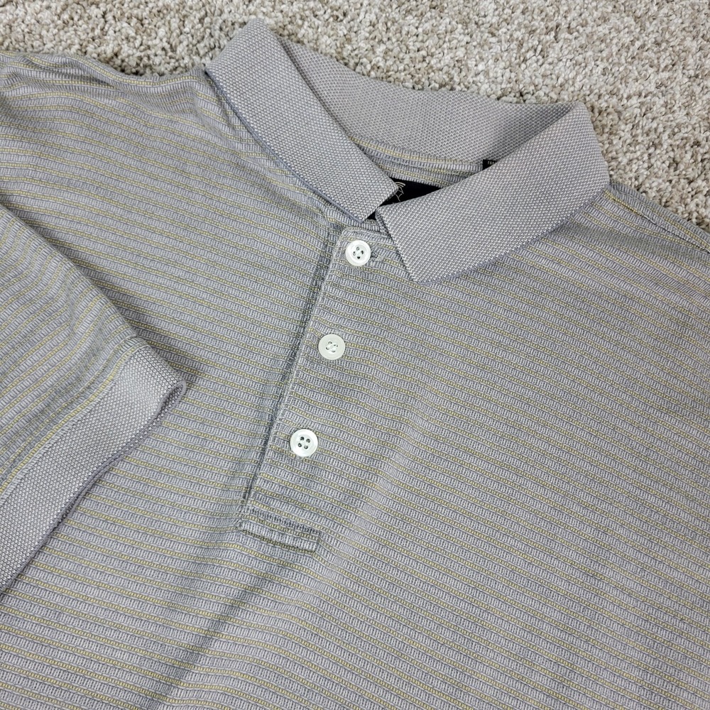 Gary Player Mens XL Gray Striped Stretch Knit Polo Short Sleeve